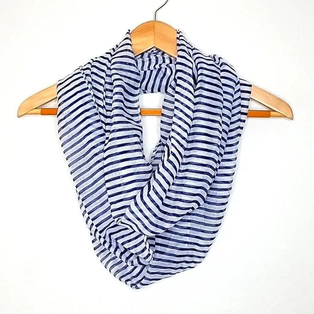 Diesel Blue White Striped Lightweight Casual Infinity Scarf OS Nautical